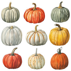 set of pumpkin illustration isolated on transparent background
