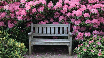 Tranquil Garden Bench Surrounded by Blooming Pastel Azaleas - Peaceful Retreat in Nature