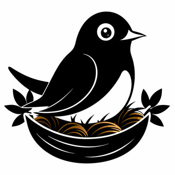 recommend clip art: Robin bird sit in nest silhouette vector illustration