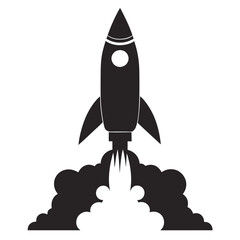 Rocket with smoke silhouette vector illustration on white background