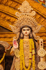 Subho mahalaya, An idol of Goddess Durga decorated in Pandal. Durga Puja is biggest religious...