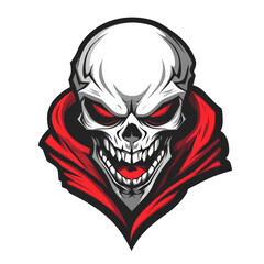 Aggressive sports team skull mascot design with dynamic features on a white backdrop