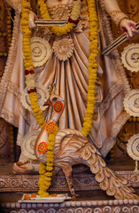 Subho mahalaya, An idol of animal of goddess durga decorated in Pandal. Durga Puja is biggest religious festival of Hinduism and for bengalis and is now celebrated worldwide.