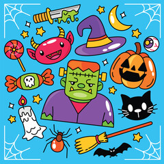 Fototapeta premium Hand drawn halloween element, doodle set illustration.