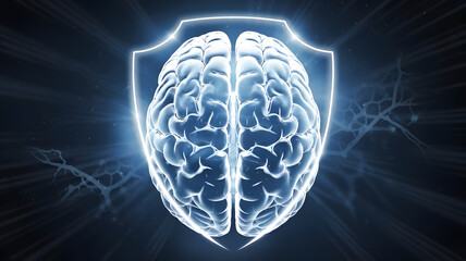 Human Brain with Glowing Shield: Symbolizing Prevention of Rabies Infection (World Rabies Day).