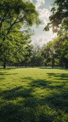 A park with a large open field of grass and trees