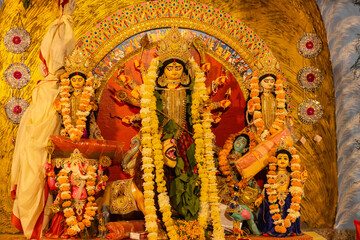 Subho mahalaya, An idol of Goddess Durga decorated in Pandal. Durga Puja is biggest religious...