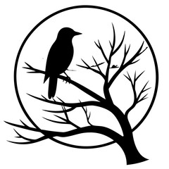 Bird Silhouette at Sunset Vector Art with Gradient Sky