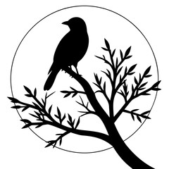 Bird Silhouette at Sunset Vector Art with Gradient Sky