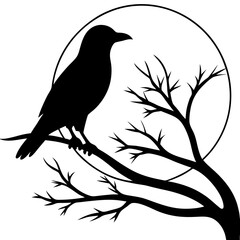 Bird Silhouette at Sunset Vector Art with Gradient Sky