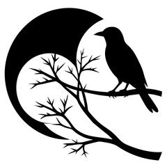 Bird Silhouette at Sunset Vector Art with Gradient Sky
