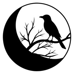 Bird Silhouette at Sunset Vector Art with Gradient Sky