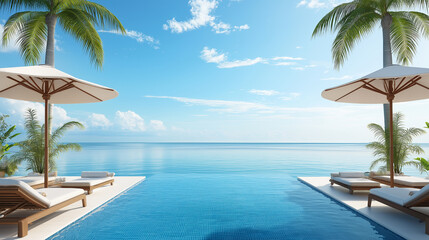 Infinity pool overlooking the ocean on a tropical island paradise