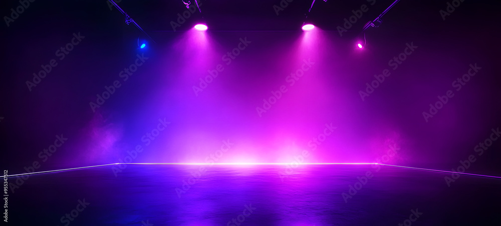 Canvas Prints background of empty room with spotlights and lights, abstract purple background with neon glow