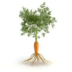 A carrot is shown with its roots, and the image conveys a sense of growth
