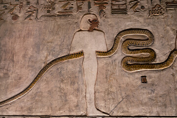 wall reliefs  showing the Book of Gates in the Tomb of Seti I at Valley of Kings .Luxor . Egypt .