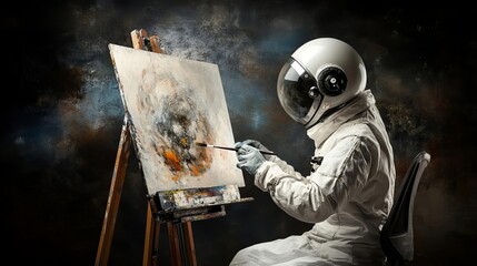 An AI-powered robot artist painting a masterpiece, symbolizing creativity enhanced by artificial intelligence