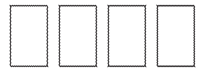 Squiggle frames set. Zigzag wavy edges, retro frames, psychedelic rectangles, photo frames, text boxes, tags, labels. Wave and curvy borders. isolated on white background.