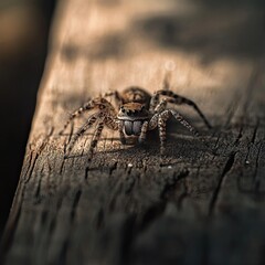Obraz premium Spider isolated on wooden background
