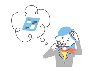 イラスト素材：失敗に気づき困った顔のビジネスウーマン