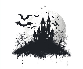 Fototapeta premium Haunted Gothic Castle with Bats Silhouette 