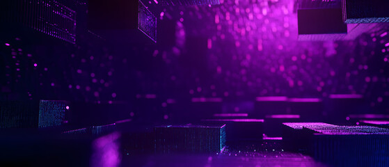 Abstract purple digital data background 3d render polygon. Abstract techno purple geometric technology background. 3D Rendering