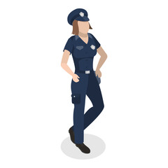 3D Isometric Flat Vector Illustration of Female Police Officer, Policewoman or Guard. Item 1