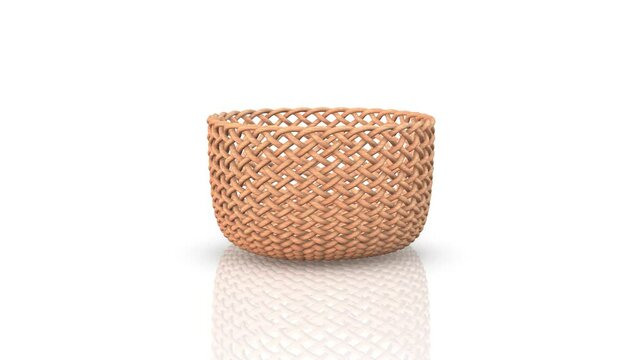 3D Woven Basket on a Reflective Floor. 3D Backet Moving Towards the Camera. 4K