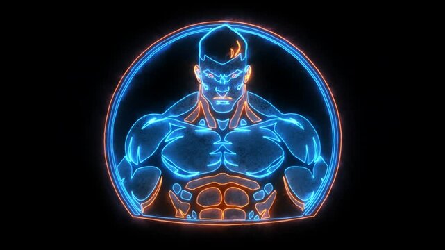 Body Building Animated Neon Logo - Loop - Overlay Graphic Element