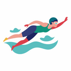 Swimming Vector on White Background, Silhouette