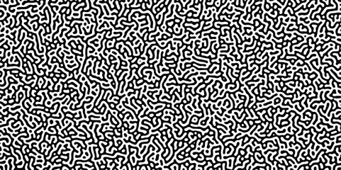 Turing reaction diffusion monochrome seamless pattern with chaotic motion .Linear design with biological shapes. Organic lines in memphis. abstract turing organic wallpaper background .	