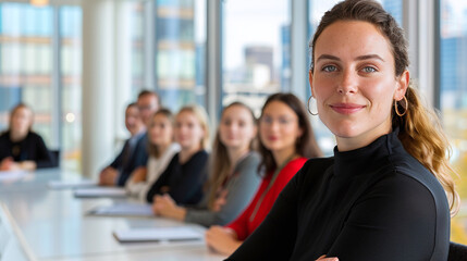 Fototapeta premium a confident female CEO leading a diverse board meeting