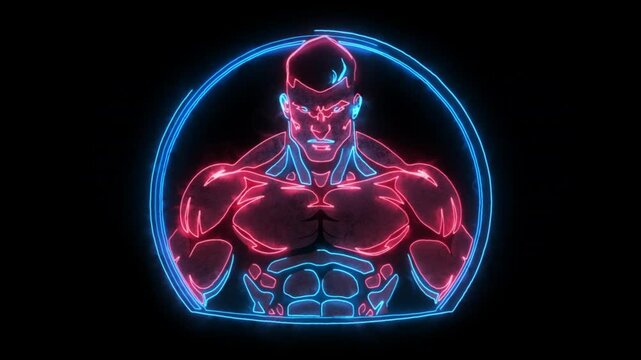 Body Building Animated Neon Logo with Reveal Effect - Overlay Graphic Element