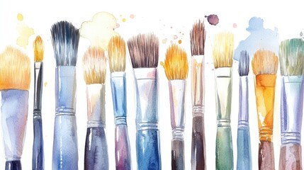 Watercolor illustration of brushes featuring stiff bristles designed for creating art with oil and acrylic paints
