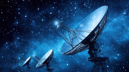 Blue sky, satellite dish, antenna, receiver, signal, wireless, communications, technology, space, broadcast, television