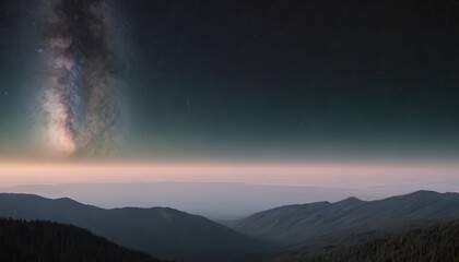 Fototapeta premium Silhouetted mountain range with the Milky Way galaxy shining bright in the night sky.