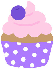 Kids hand drawn fresh cream Blueberry cupcake Birthday party 