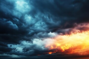 Obraz premium A dark, stormy sky slowly giving way to a bright, colorful sunrise, symbolizing the emotional journey from stress to happiness