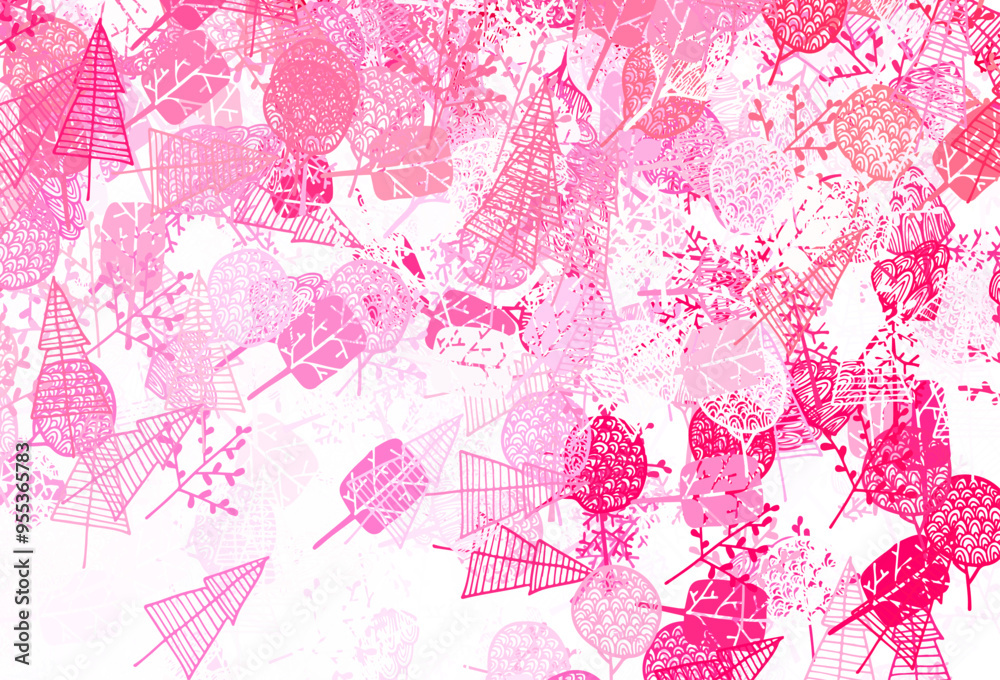 Poster light red, yellow vector doodle pattern with trees, branches.