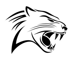 Leopard head silhouette. Leopard head black lines art, simple flat logo, on white background