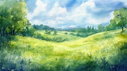 Fototapeta premium Watercolor illustration of a scenic landscape