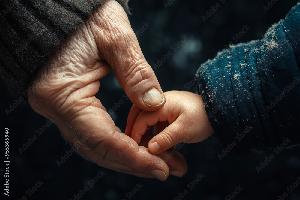 Wall mural grandmother holds little grandsons in her hands