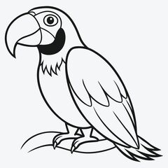 Elegant Blue Macaw Bird Perched - Detailed Line Art Drawing