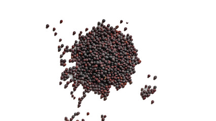 a teaspoon of mustard seeds isolated against a white background.