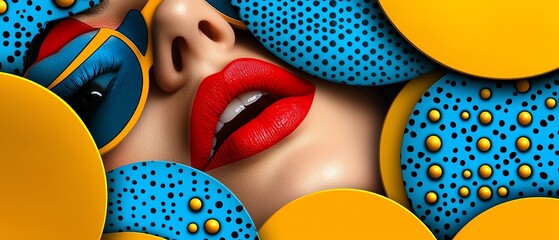 A vibrant portrait featuring bold colors and striking patterns, highlighting beauty and creativity in modern art.