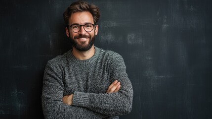 Obraz premium Smiling man with glasses. Perfect for websites, blogs, and social media.