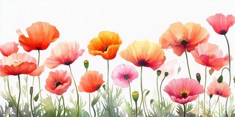 Obraz premium Watercolor illustration of an array of beautiful poppy flowers