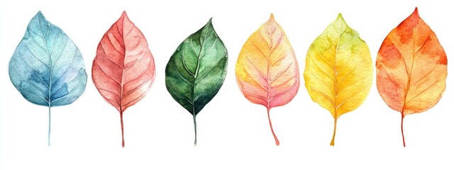 Obraz premium Watercolor illustration of an abstract set featuring colorful leaves