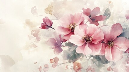 Fototapeta premium Watercolor illustration of flowers Handcrafted arrangement Suitable for various celebrations Soft pastel tones Seasonal themes