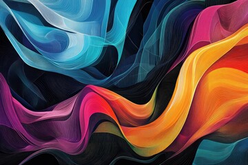 Line art illustration featuring an abstract design with a variety of colorful shades